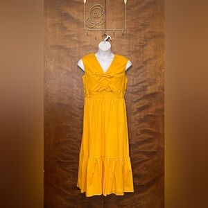 Anne Klein Womens Bow Front Sleeveless Midi Dress Womens 12 Gold Cotton Wedding